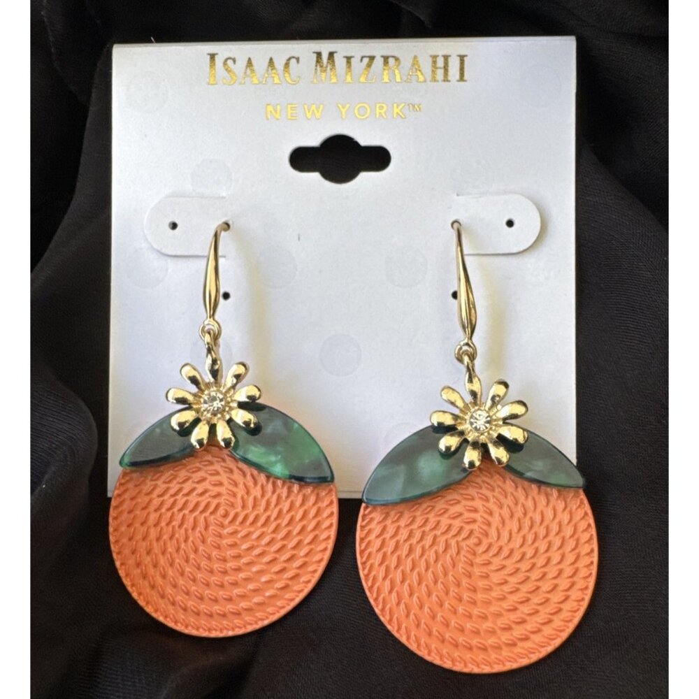 Isaac Mizrahi Orange Gold Rhinestone Dangle Earrings MSRP $38 NEW